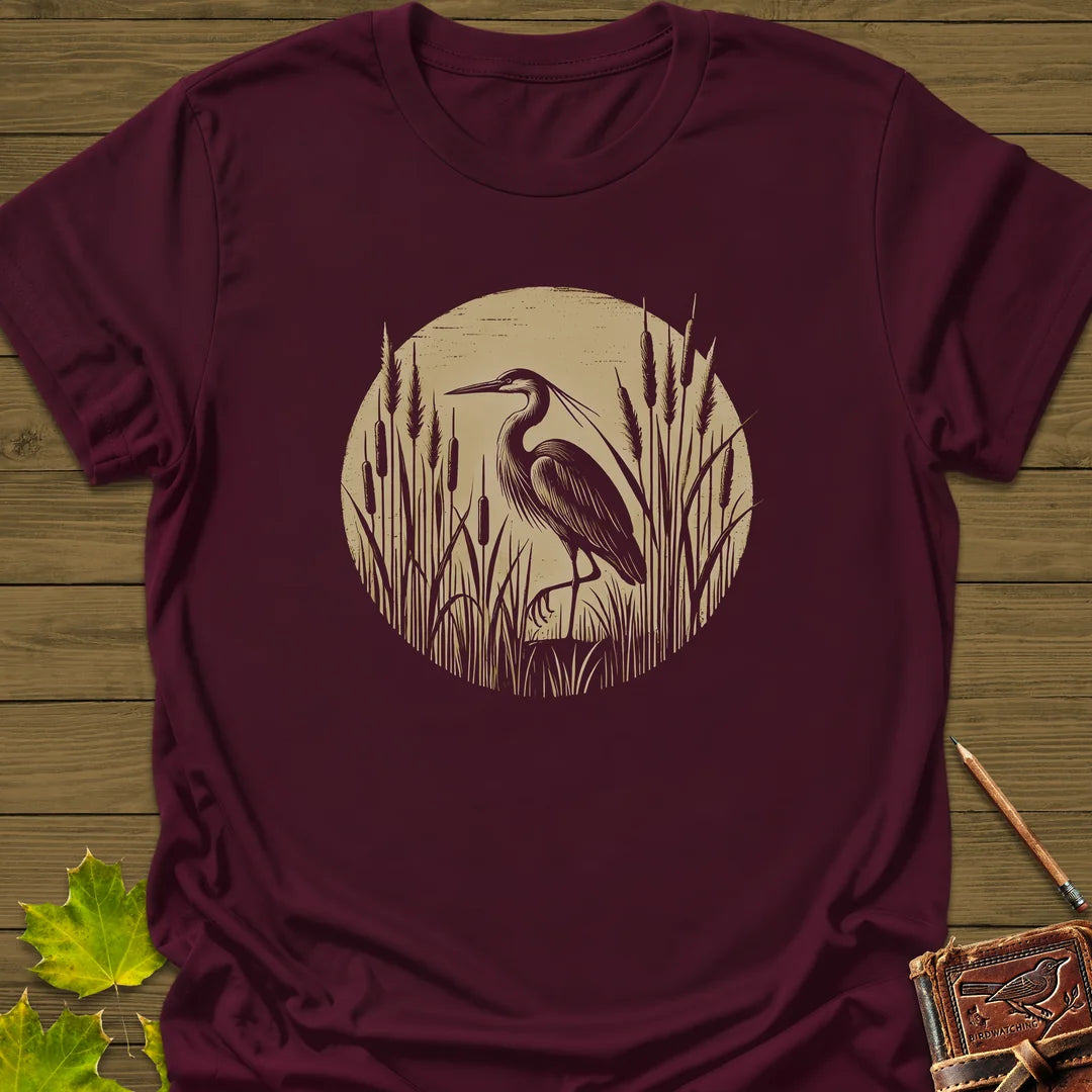 Rustic Wildlife Heron T-Shirt in Maroon