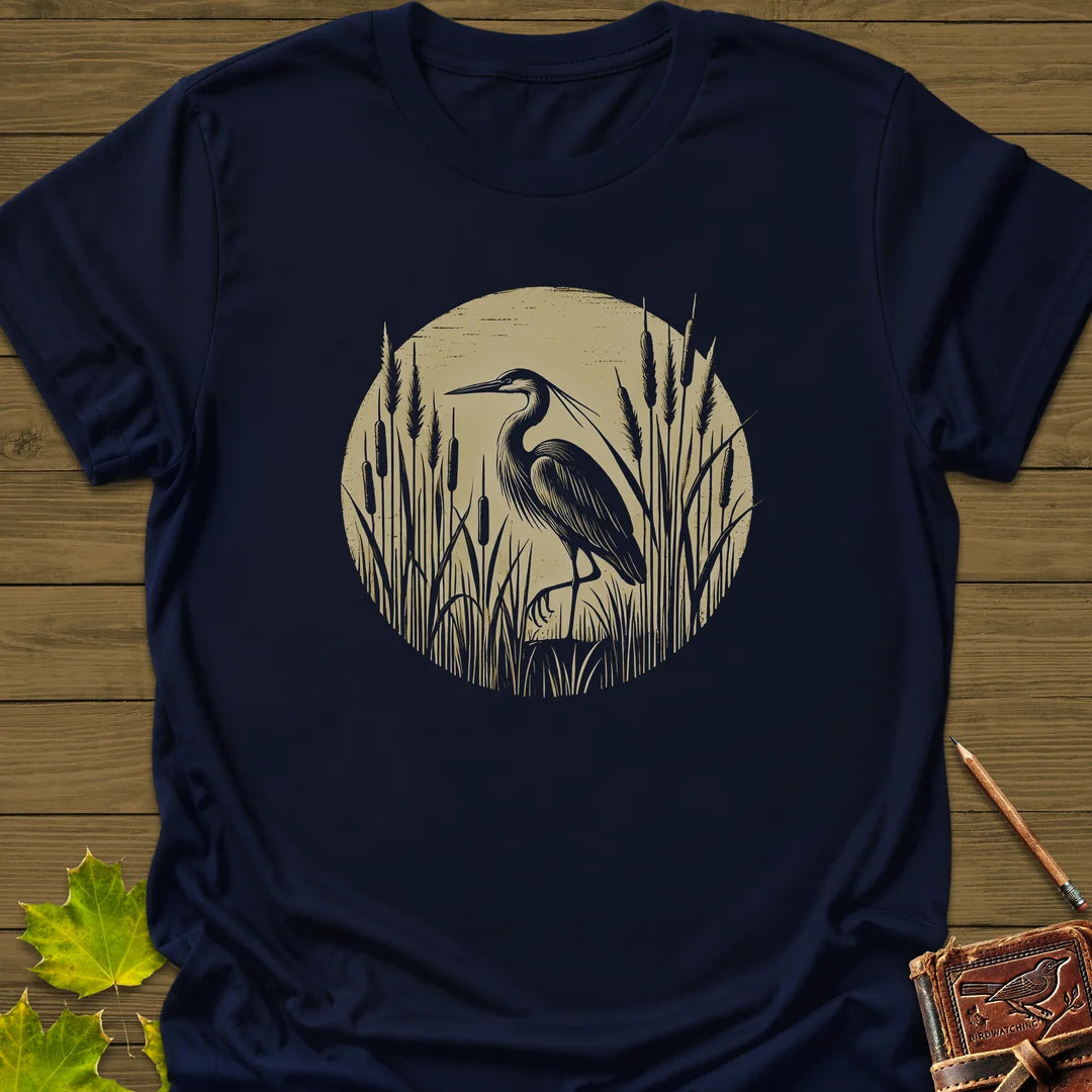 Rustic Wildlife Heron T-Shirt in Navy