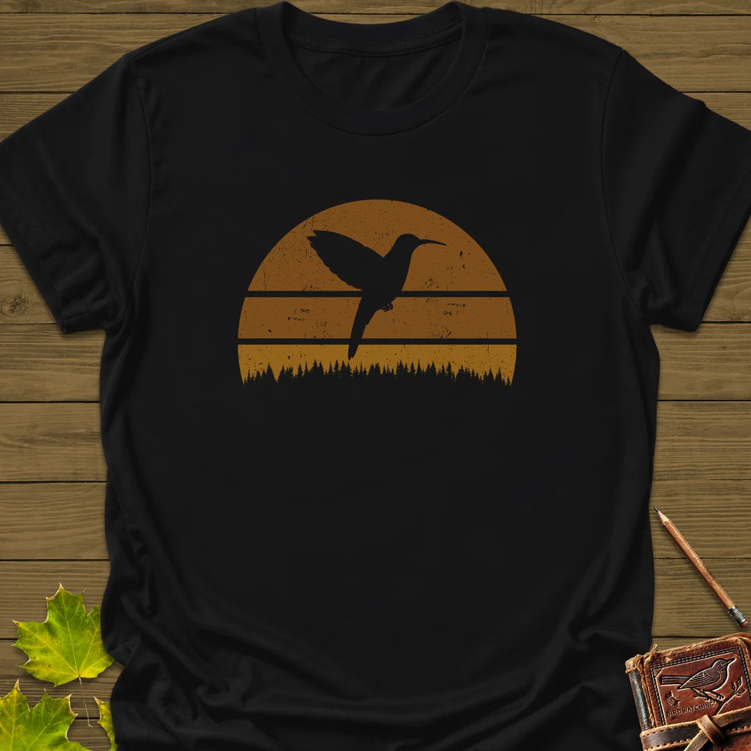 Retro Sunset Hummingbird T-Shirt in Black