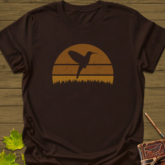 Retro Sunset Hummingbird T-Shirt in Dark Chocolate