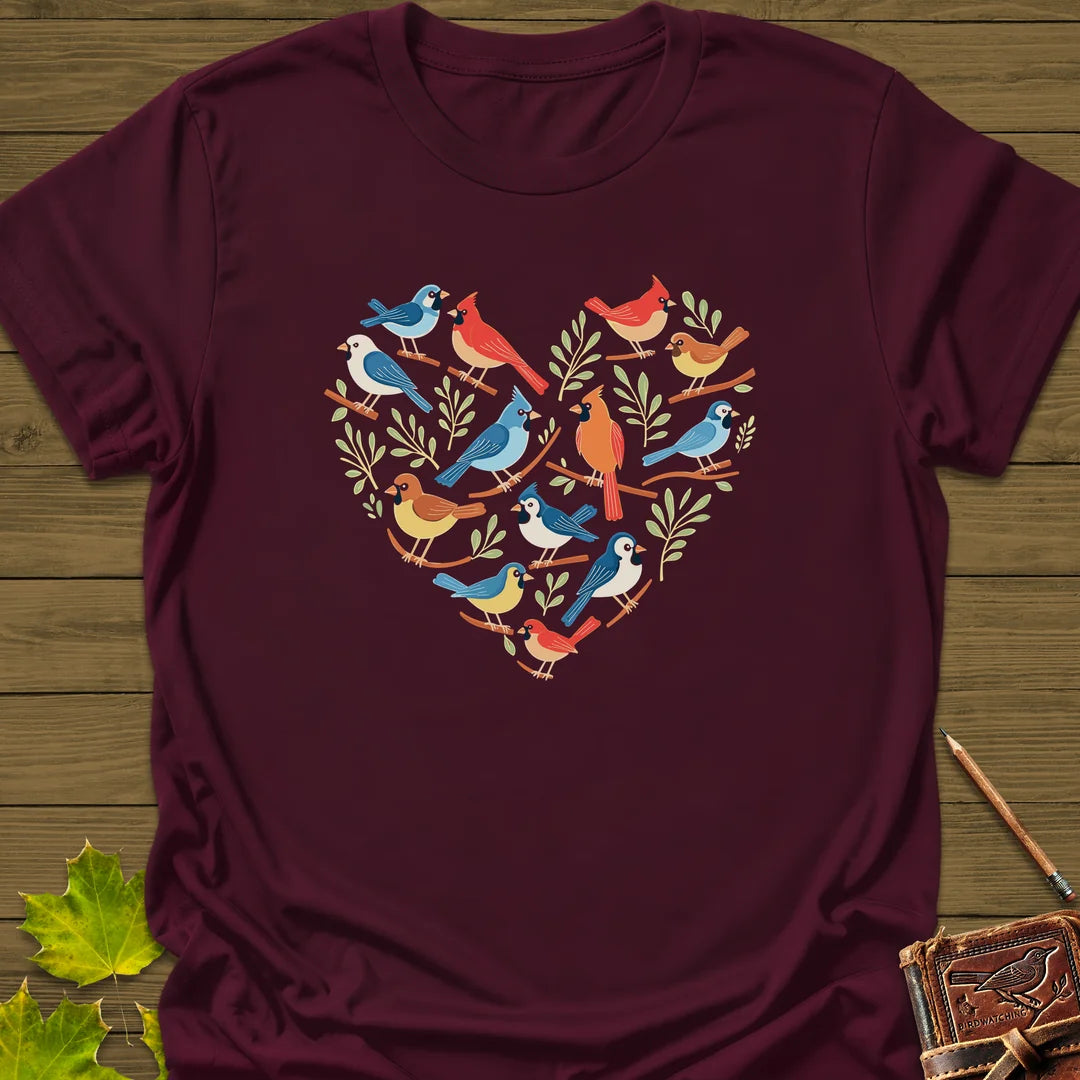 Heart Full of Birds T-Shirt in Maroon