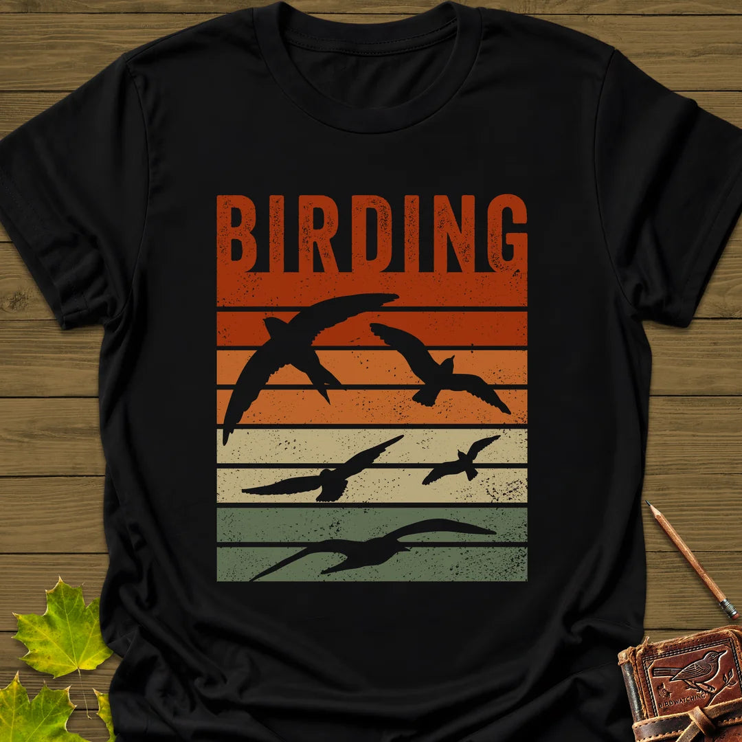 Vintage Birding Sunset T-Shirt in Black