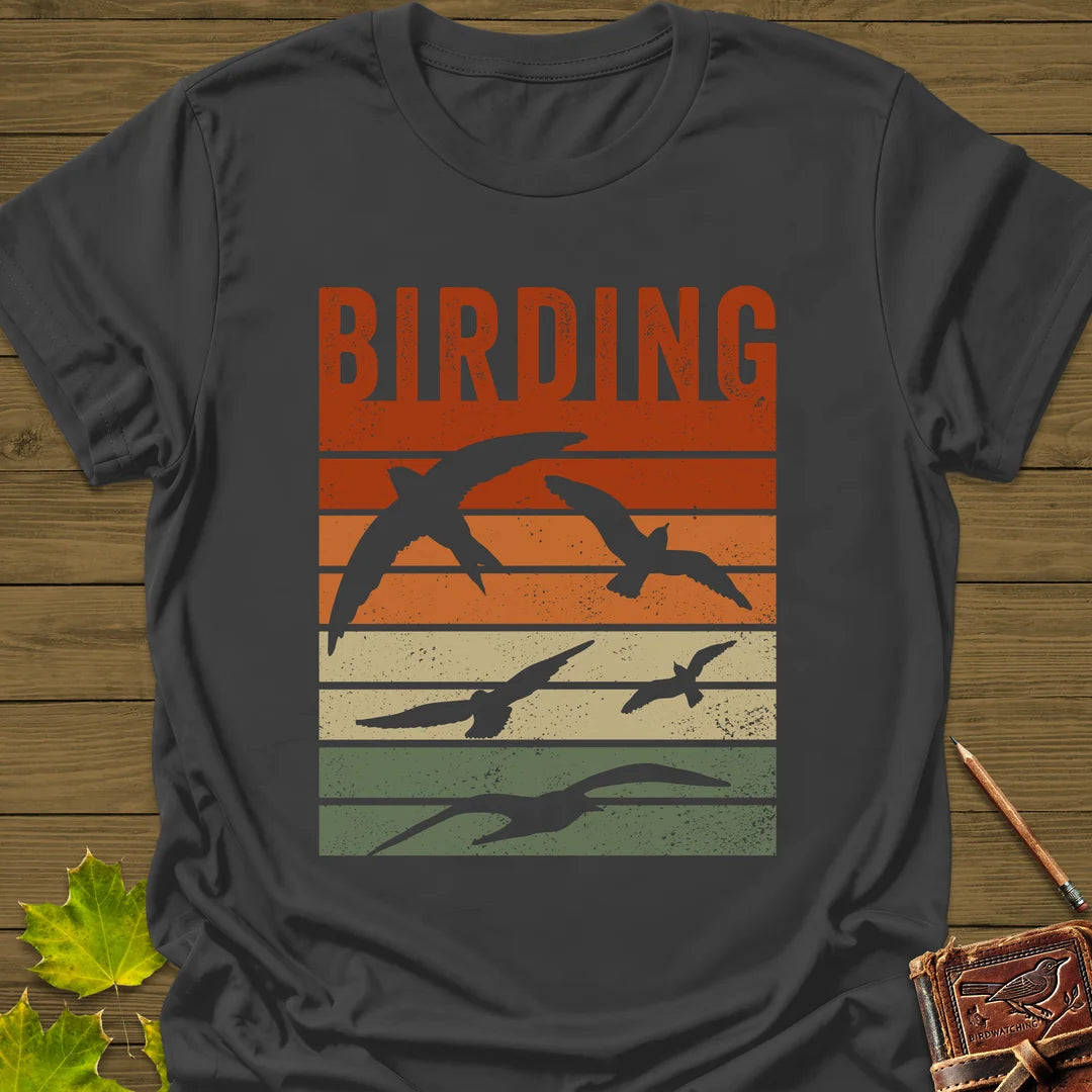 Vintage Birding Sunset T-Shirt in Charcoal