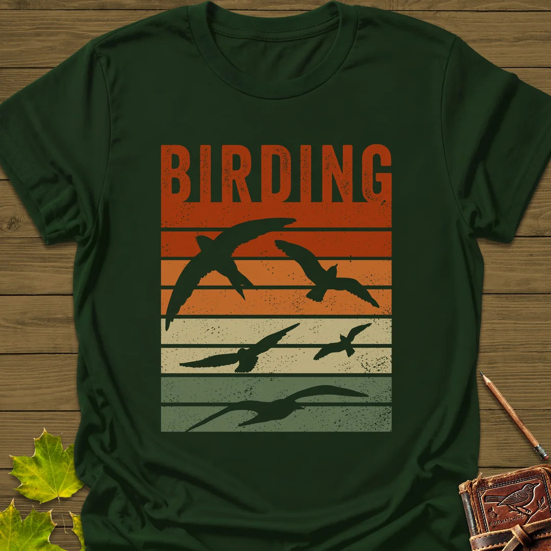 Vintage Birding Sunset T-Shirt in Forest Green