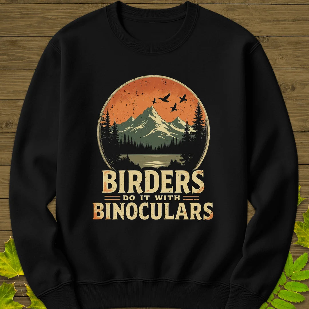 Birders Do It With Binoculars Sweatshirt in Black