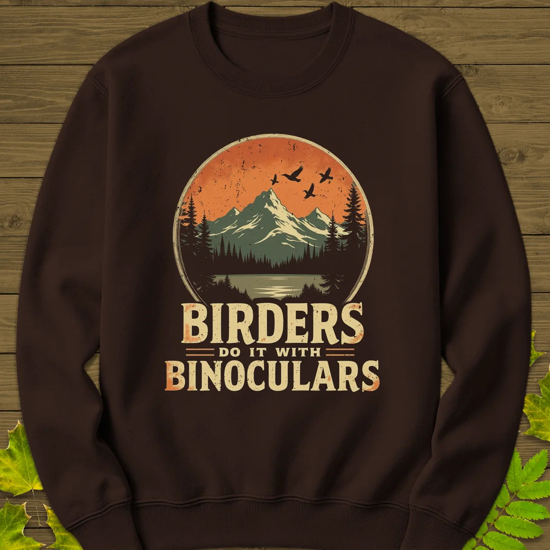 Birders Do It With Binoculars Sweatshirt in Dark Chocolate
