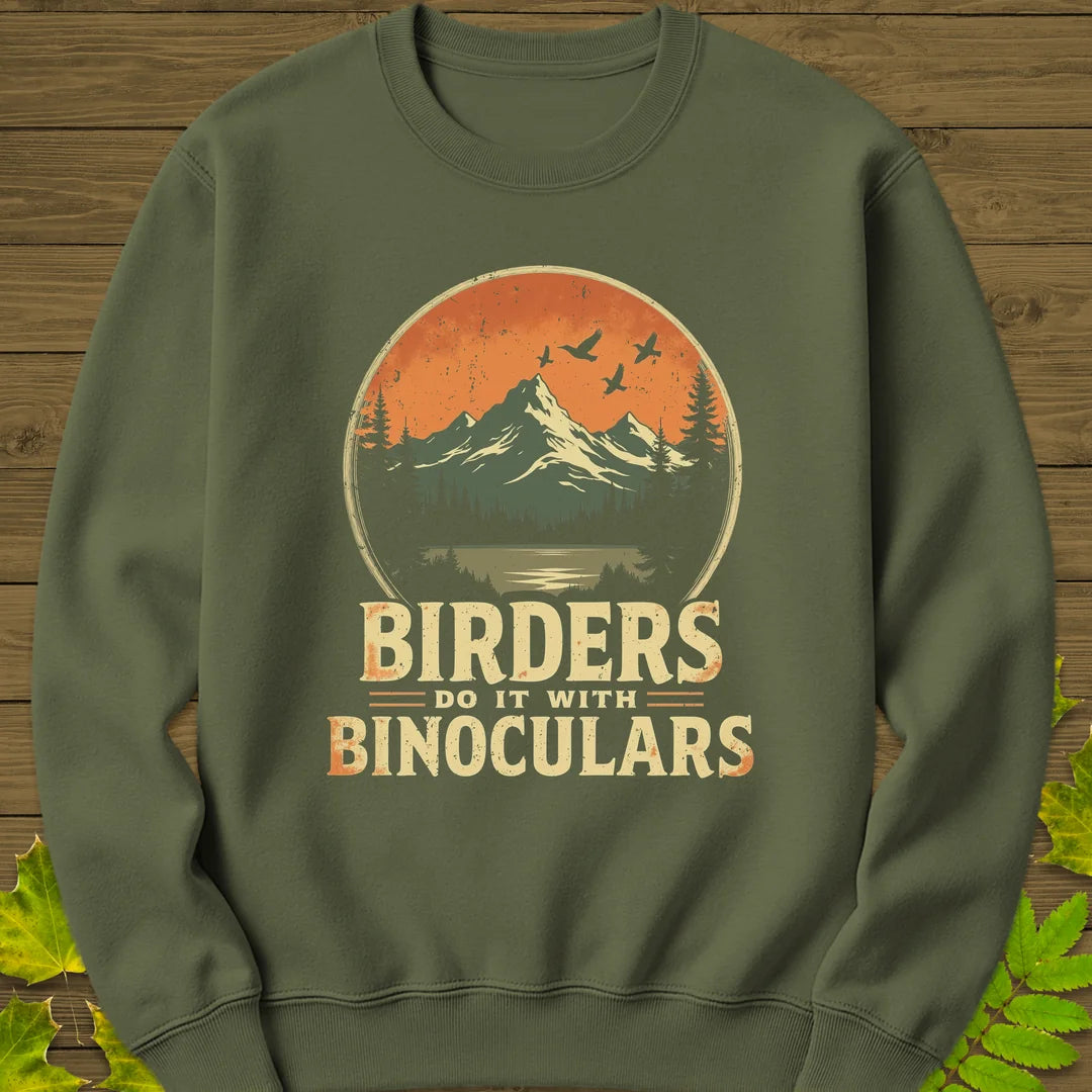 Birders Do It With Binoculars Sweatshirt in Military Green