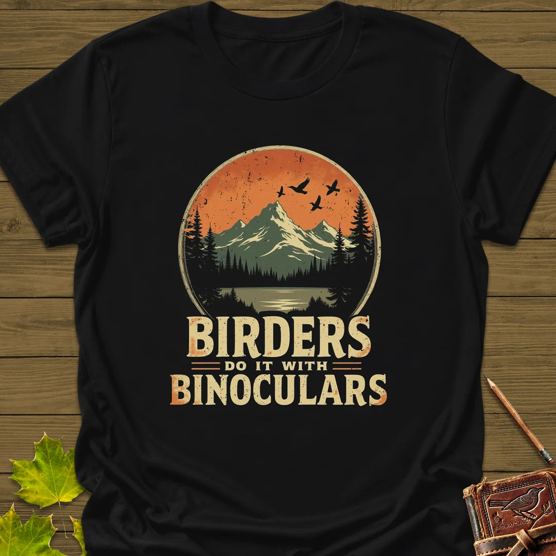 Birders Do It With Binoculars T-Shirt in Black