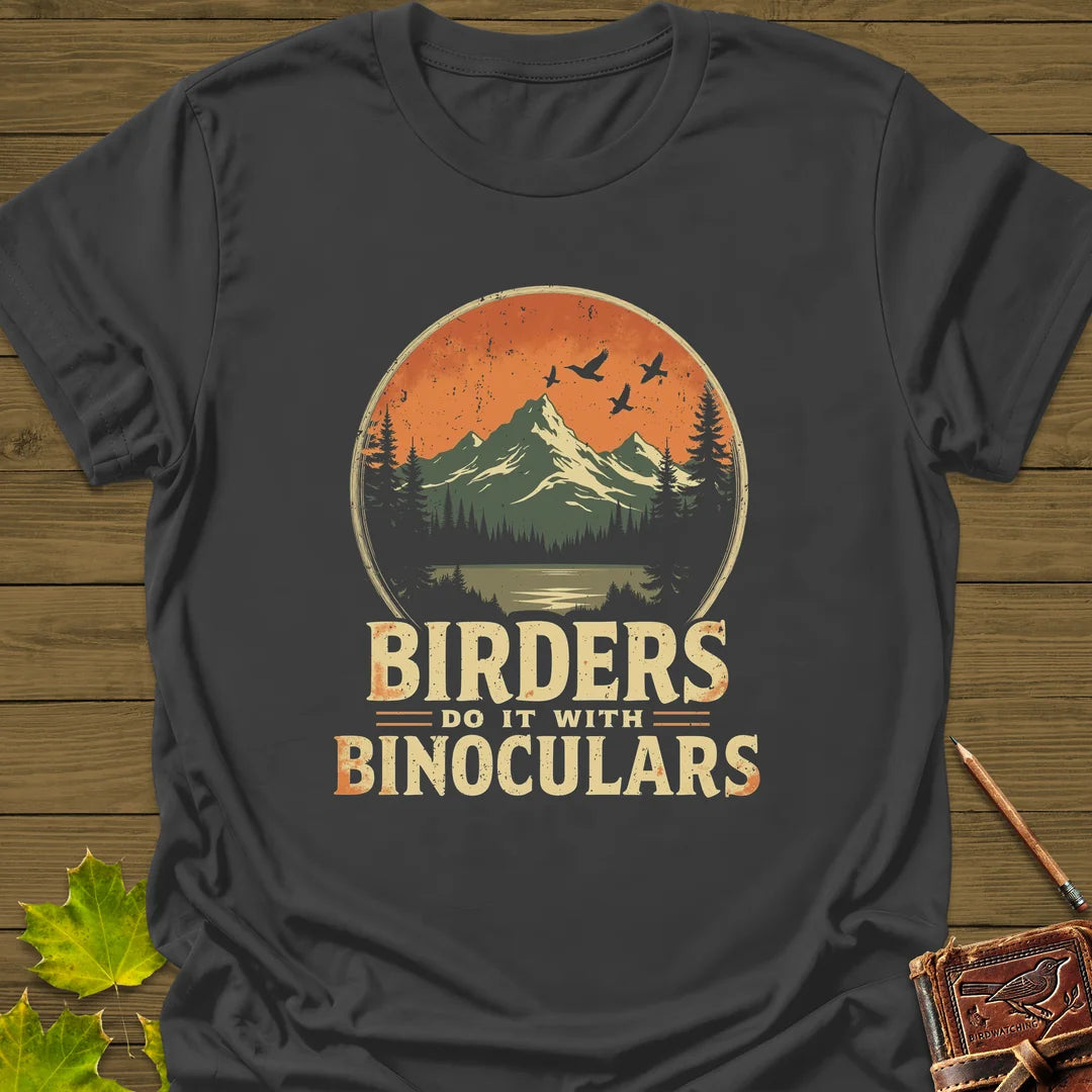 Birders Do It With Binoculars T-Shirt in Charcoal