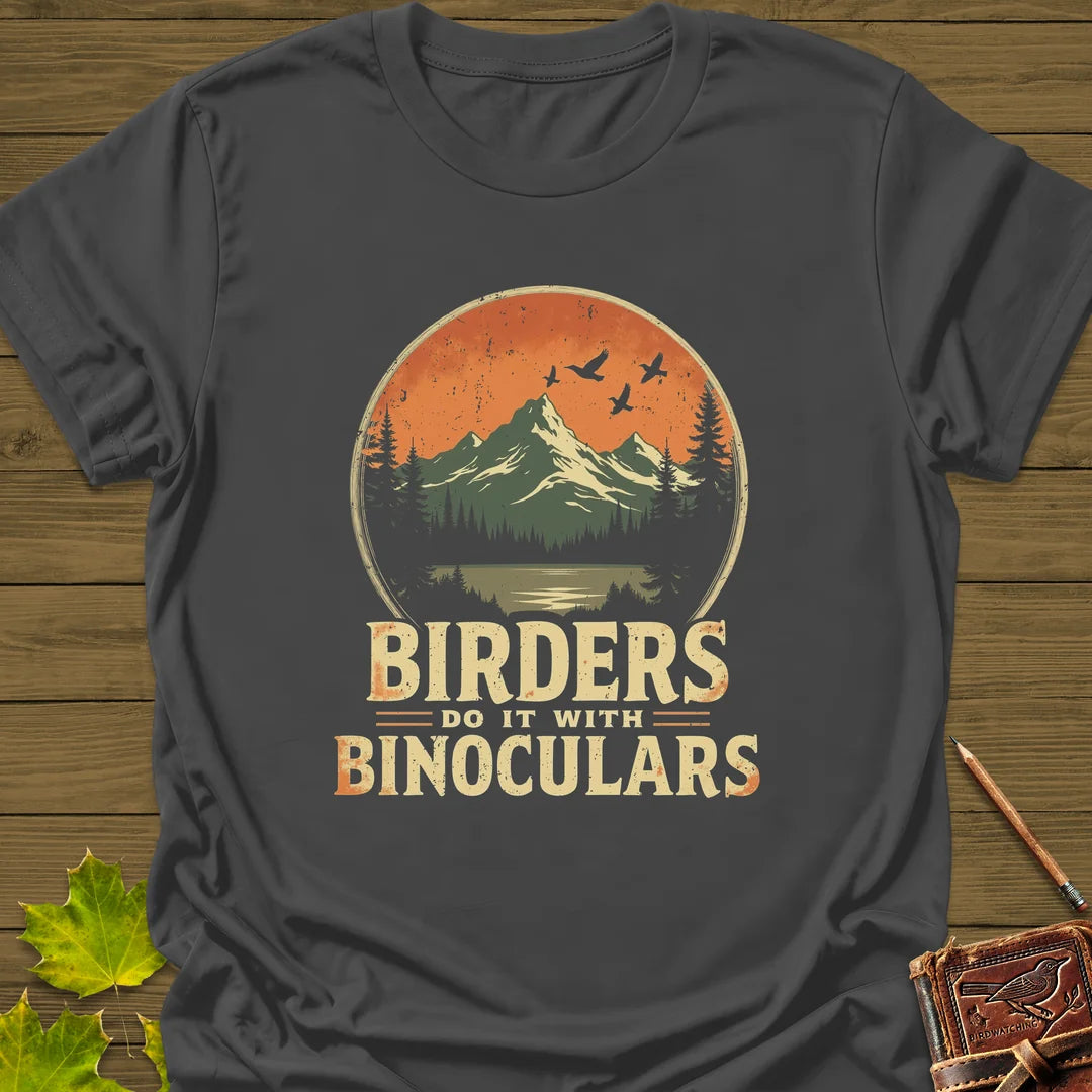 Birders Do It With Binoculars T-Shirt in Charcoal