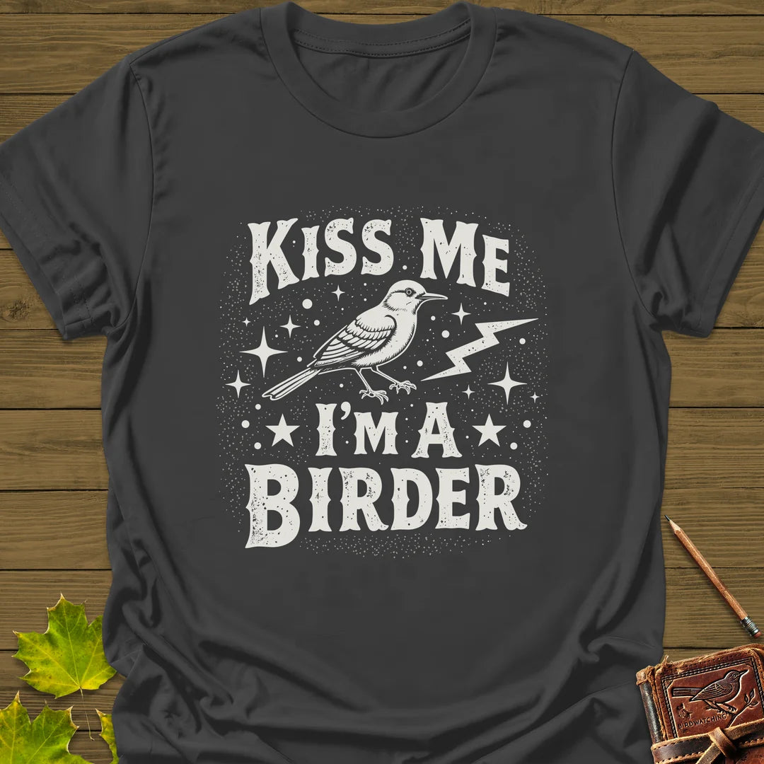 Kiss Me, I'm A Birder T-Shirt in Charcoal
