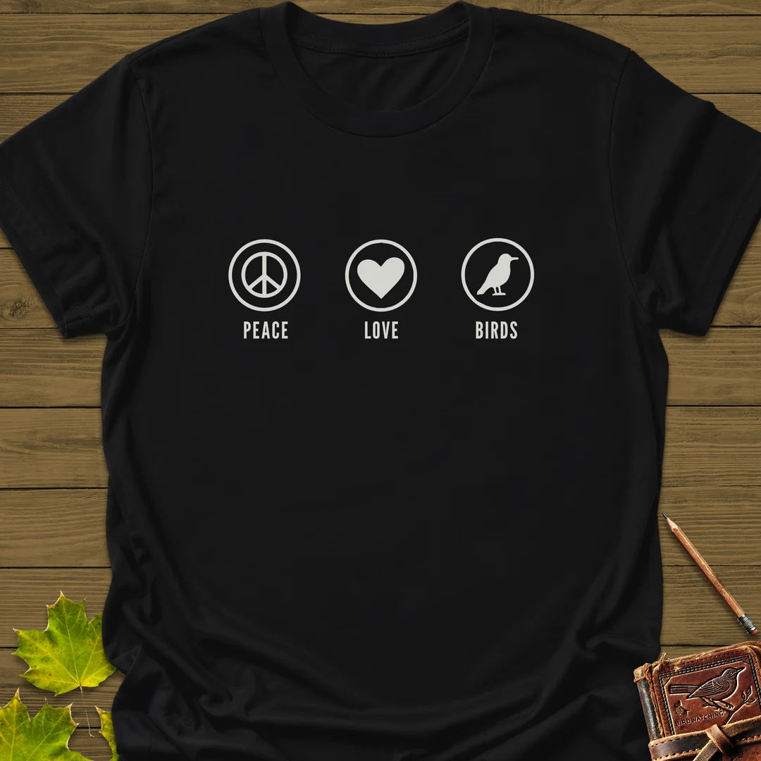 Peace, Love, Birds T-Shirt in Black