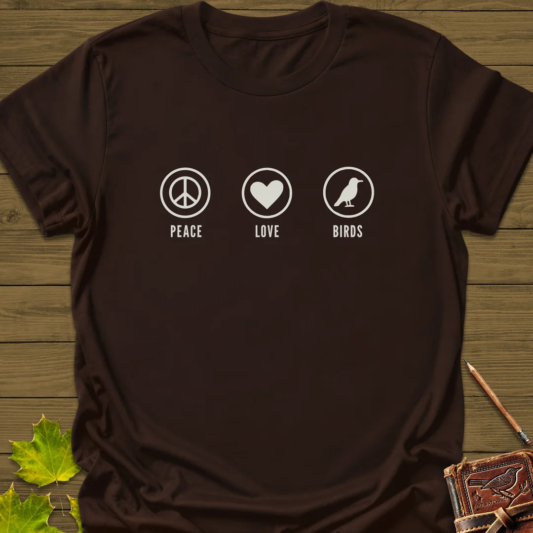 Peace, Love, Birds T-Shirt in Dark Chocolate