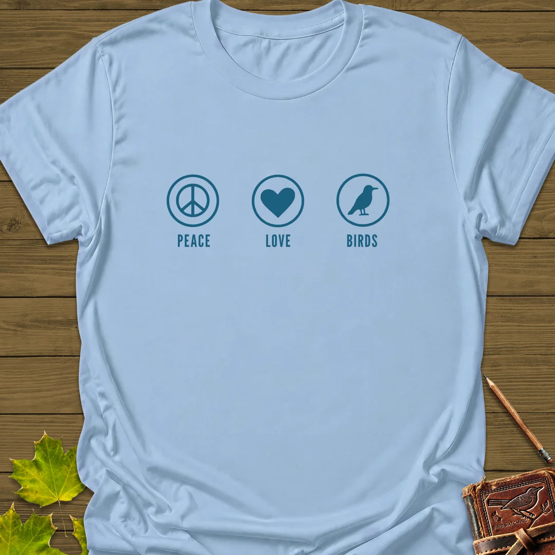 Peace, Love, Birds T-Shirt in Light Blue