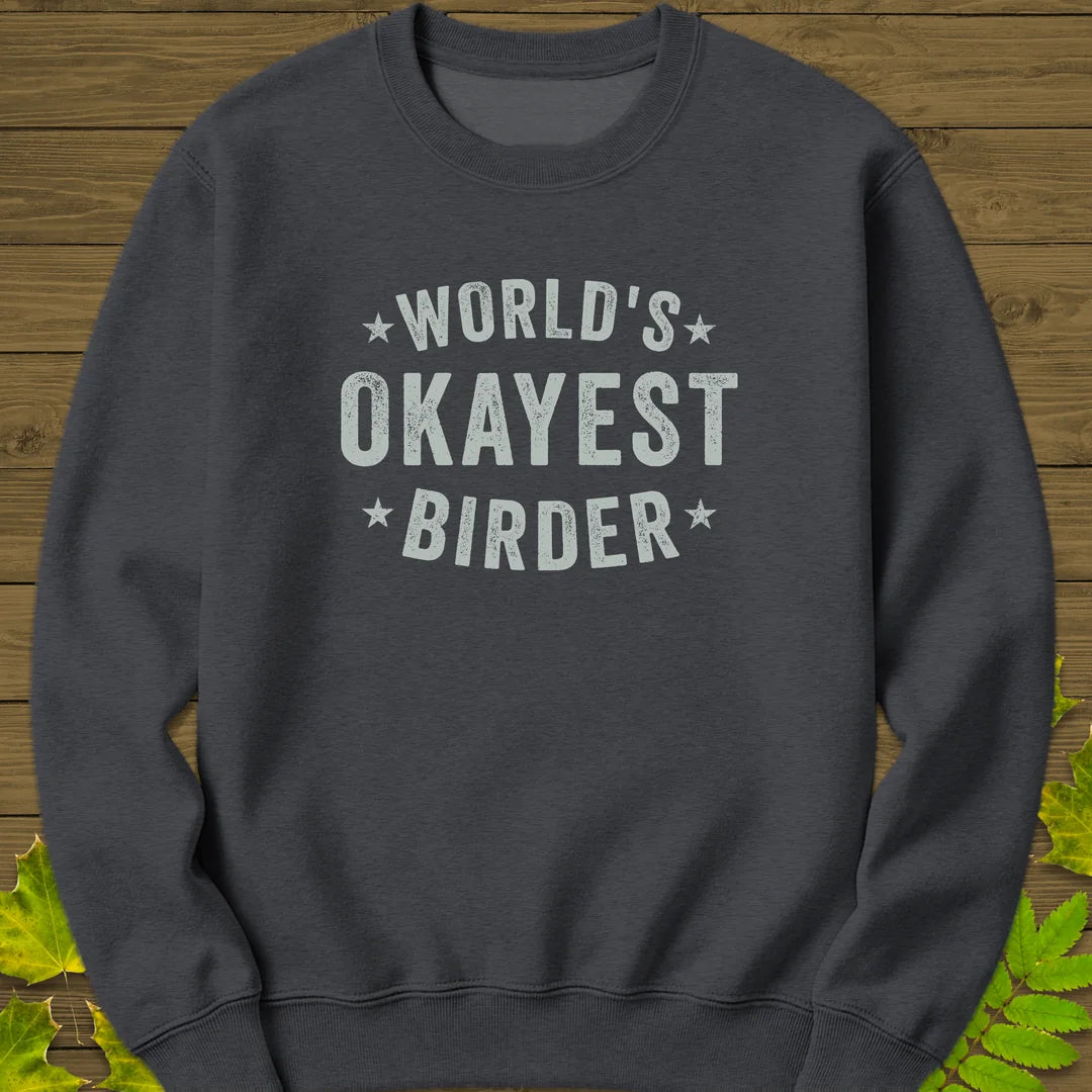 World's Okayest Birder Sweatshirt in Dark Heather