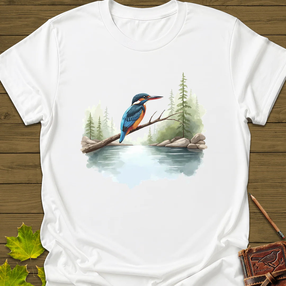 Watercolor Kingfisher T-Shirt in White