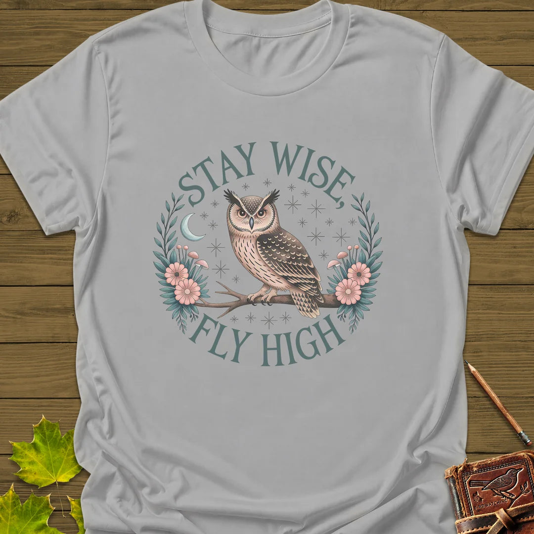Stay Wise Owl T-Shirt in Ice Grey