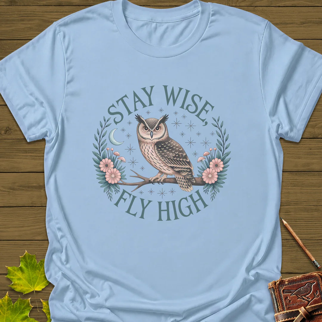 Stay Wise Owl T-Shirt in Light Blue