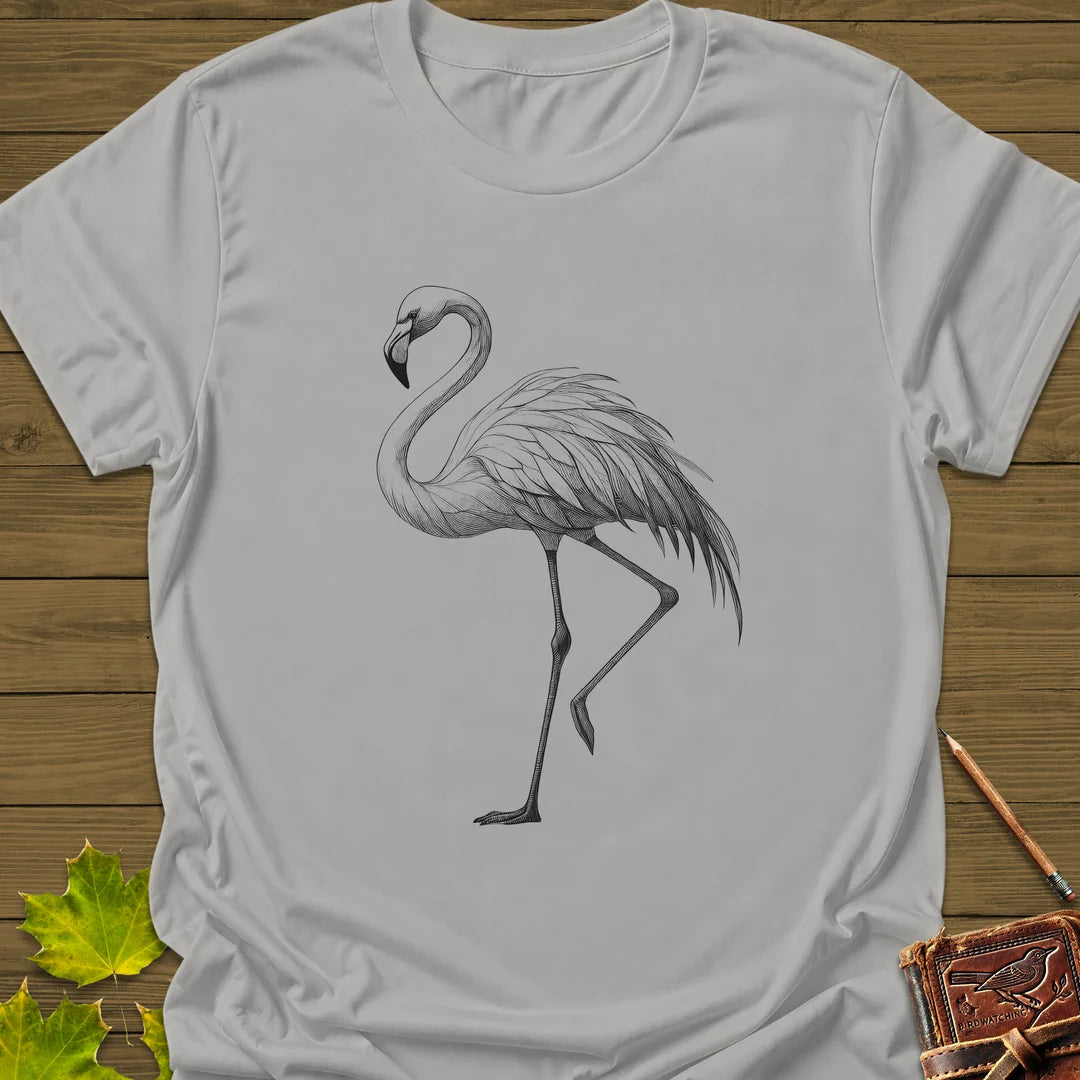 Flamingo Illustration T-Shirt in Ice Grey