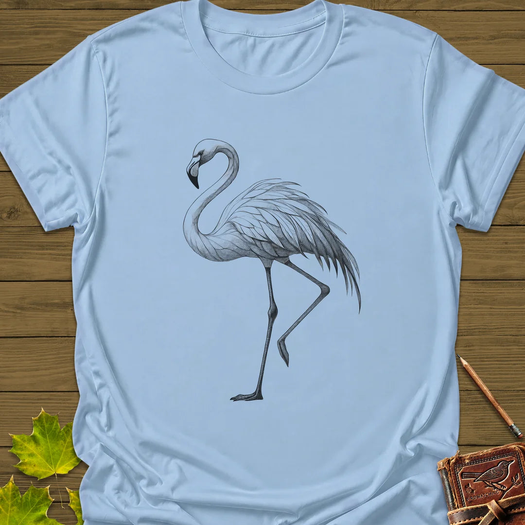Flamingo Illustration T-Shirt in Light Blue