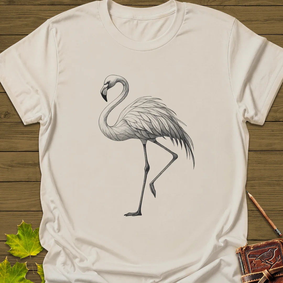Flamingo Illustration T-Shirt in Natural
