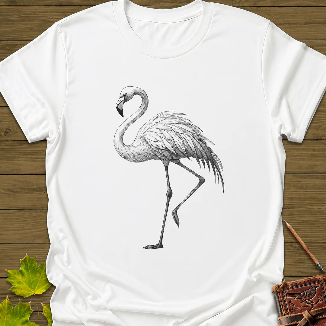 Flamingo Illustration T-Shirt in White