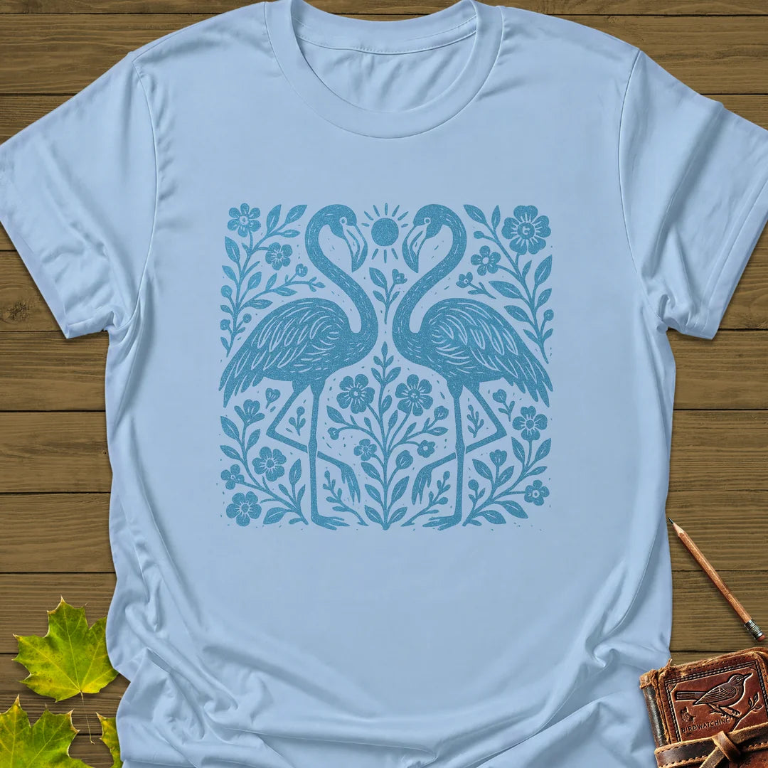 Flamingo Boho Print T-Shirt in Light Blue