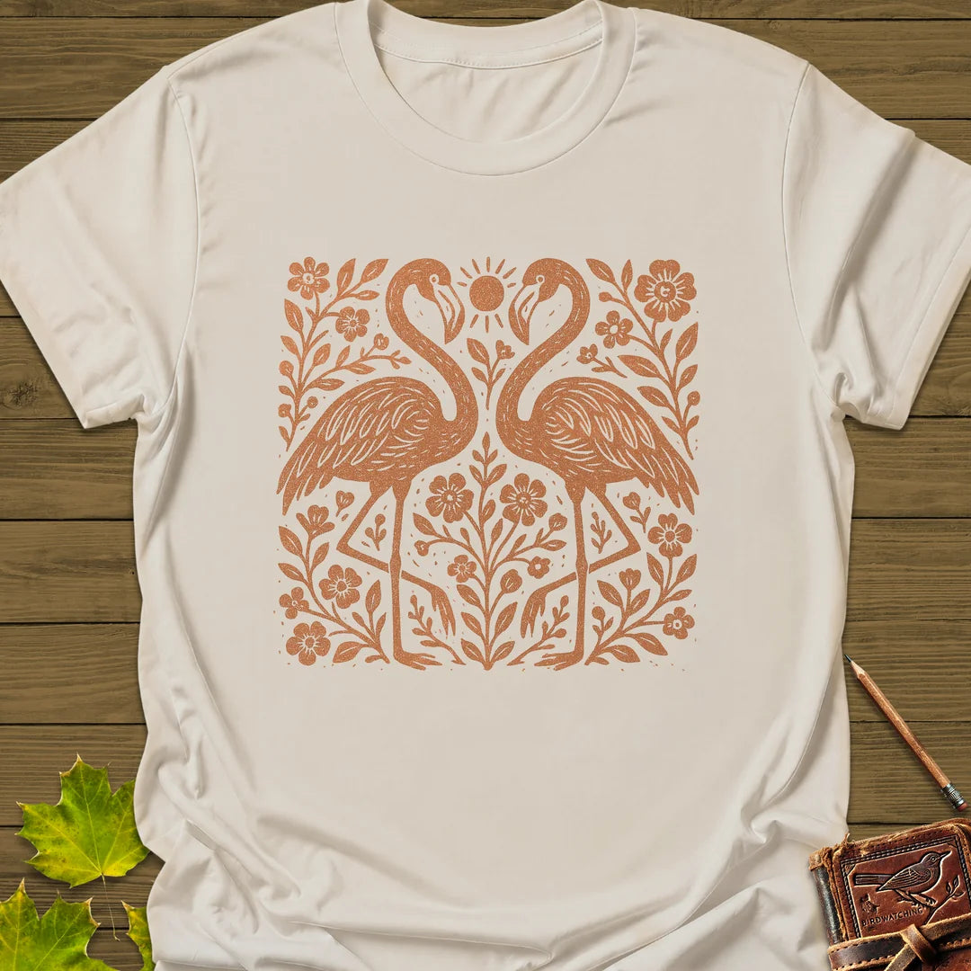 Flamingo Boho Print T-Shirt in Natural