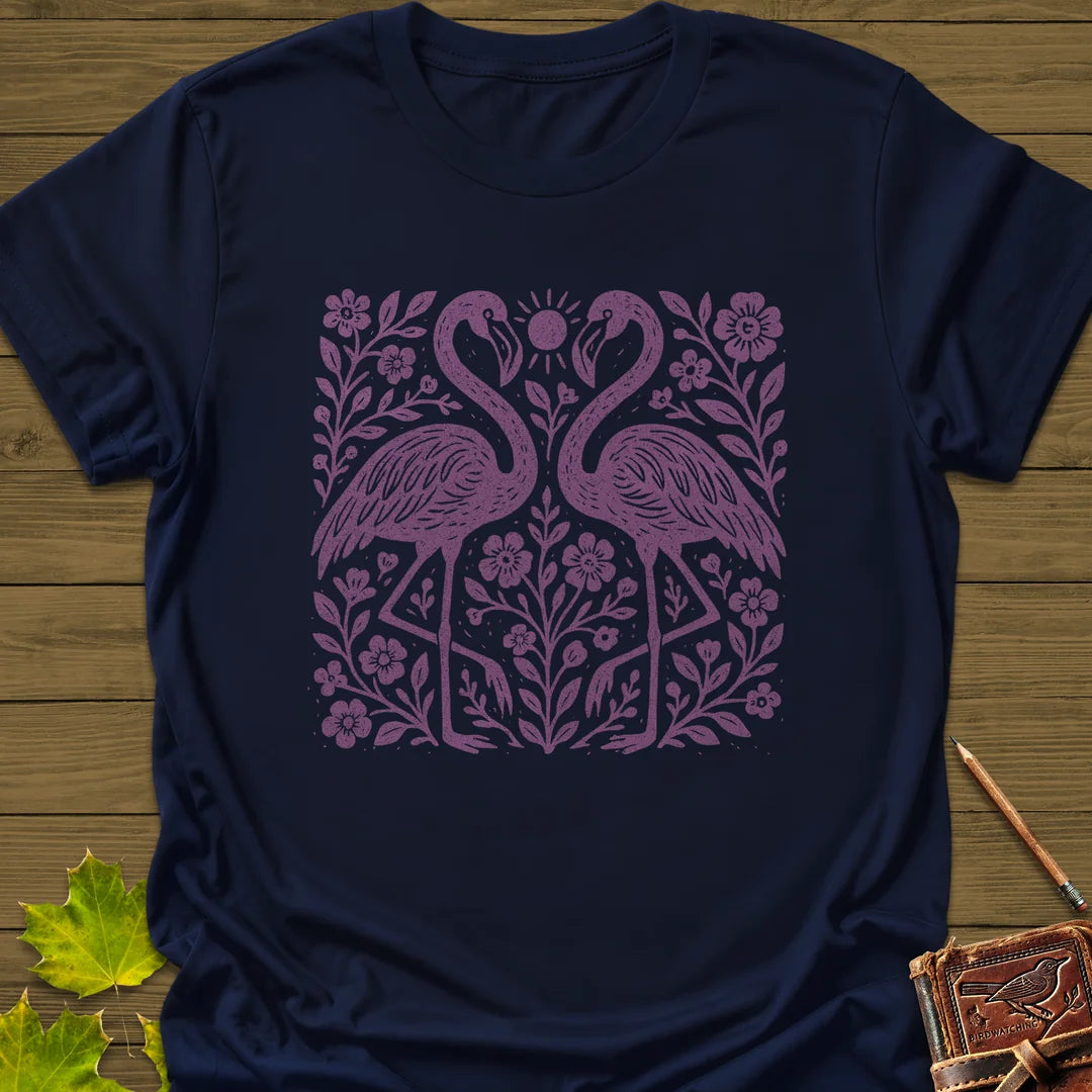 Flamingo Boho Print T-Shirt in Navy