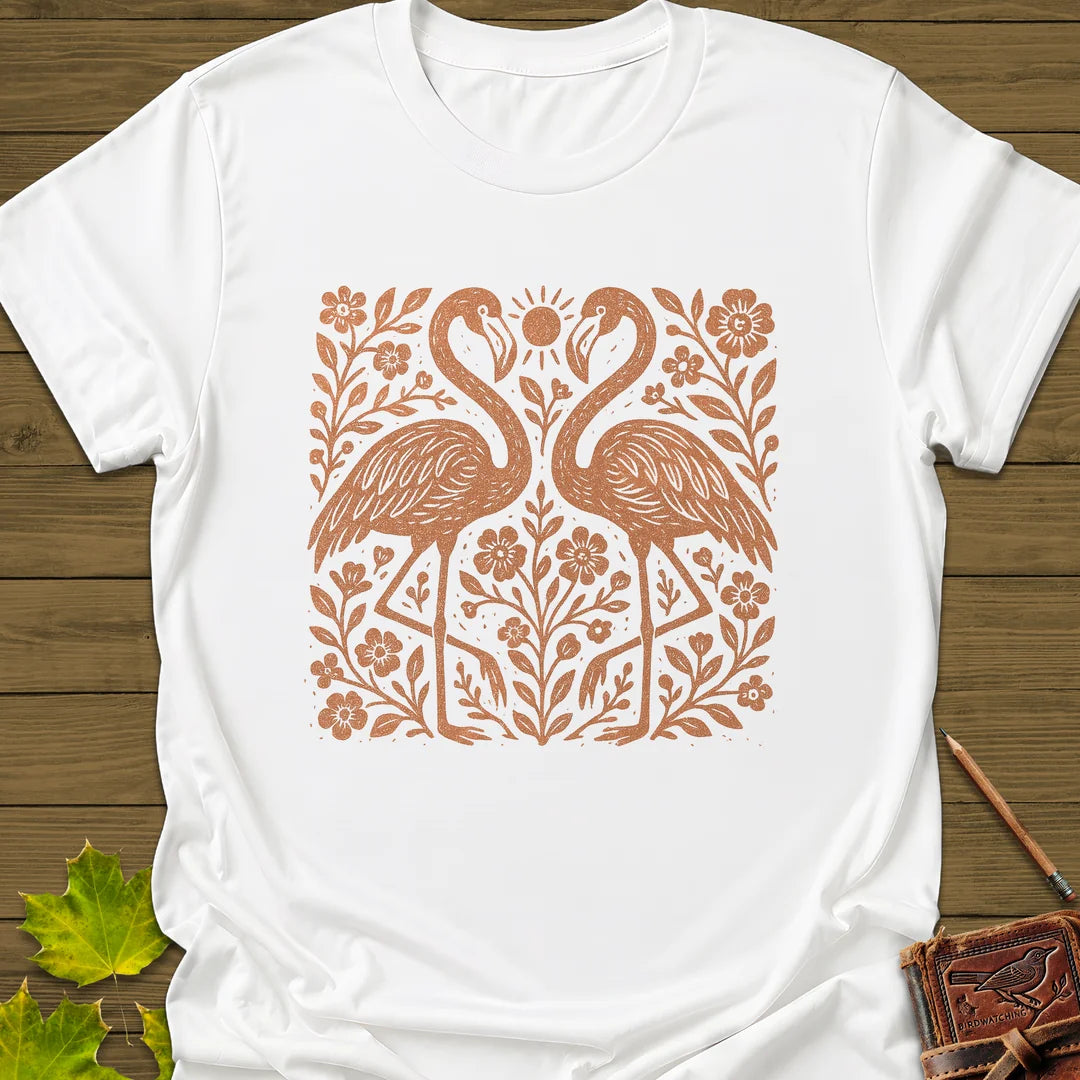 Flamingo Boho Print T-Shirt in White