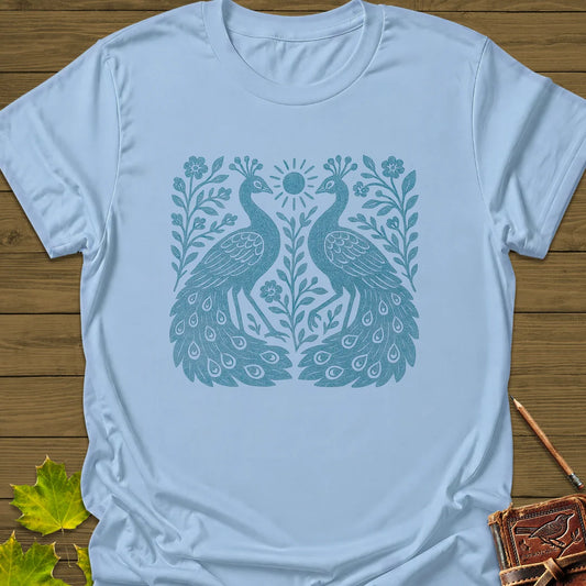 Peacock Vintage Print T-Shirt in Light Blue