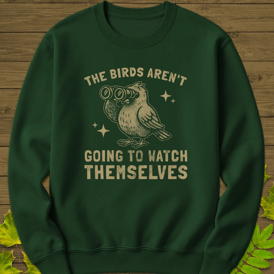 Birds Watching Themselves Sweatshirt in Forest Green
