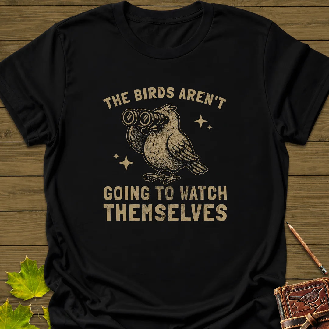 Birds Watching Themselves T-Shirt in Black