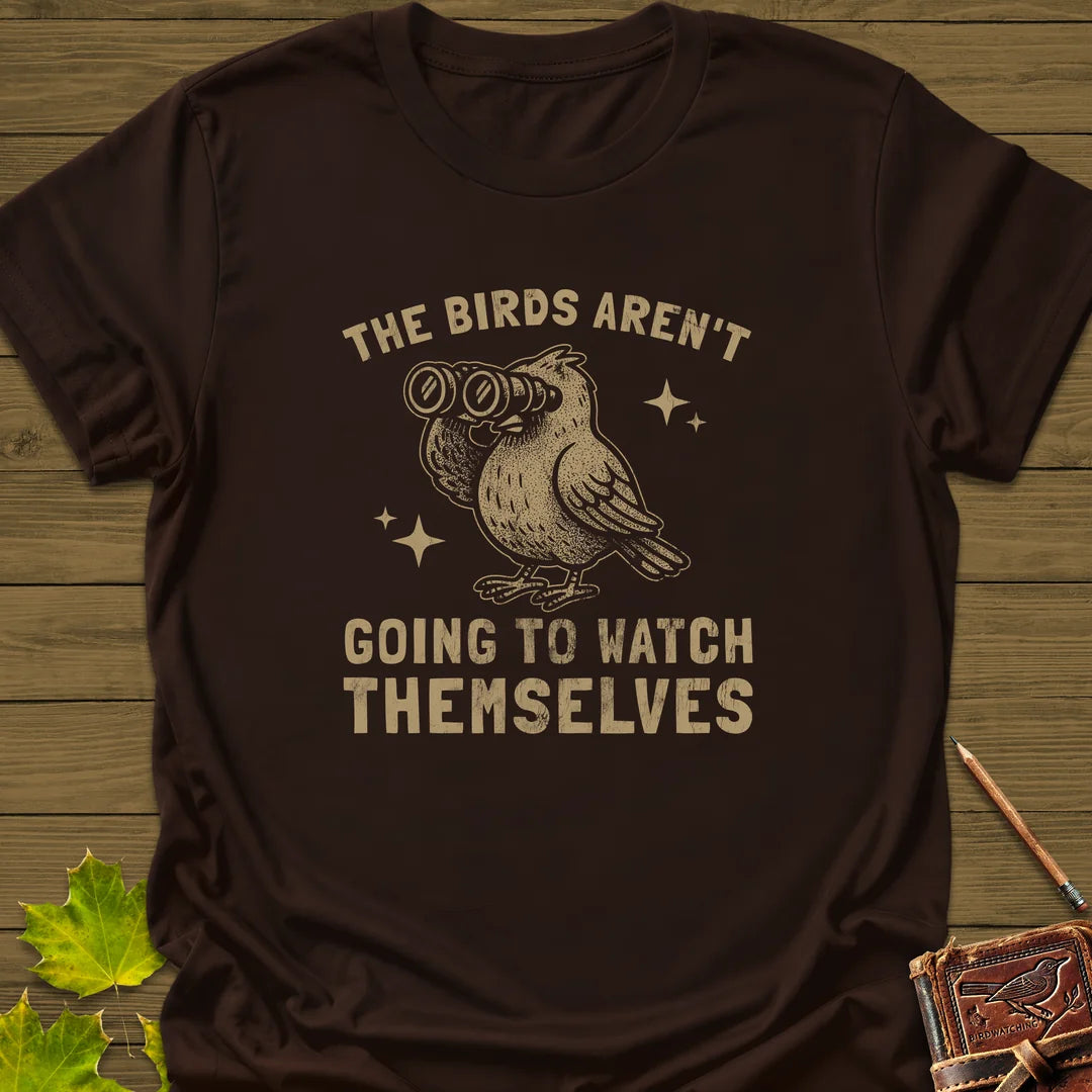 Birds Watching Themselves T-Shirt in Dark Chocolate