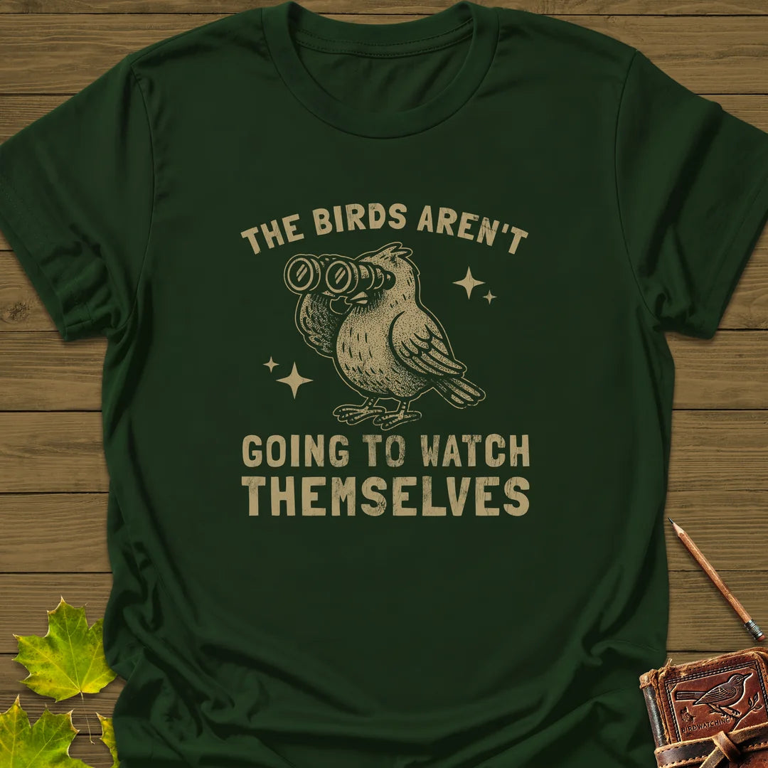 Birds Watching Themselves T-Shirt in Forest Green