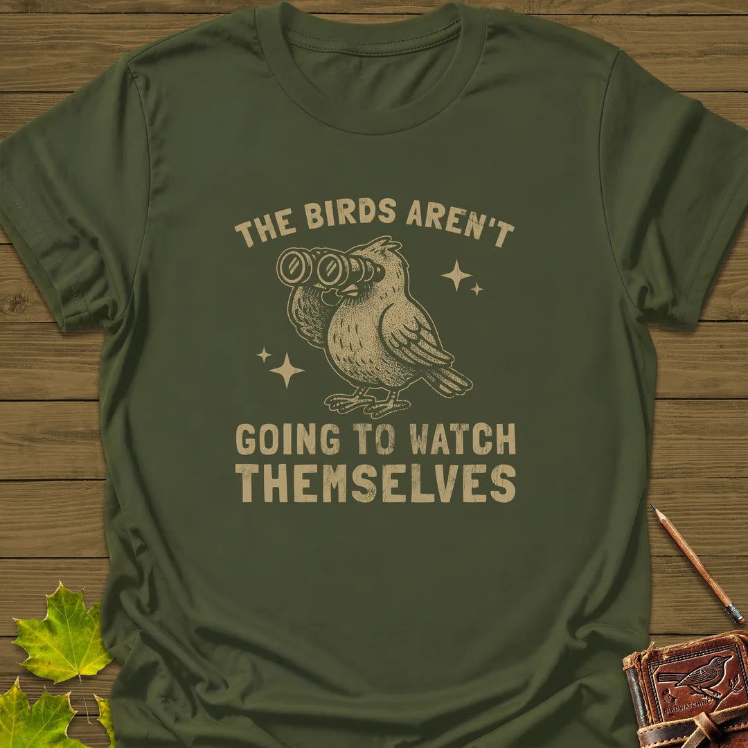 Birds Watching Themselves T-Shirt in Military Green