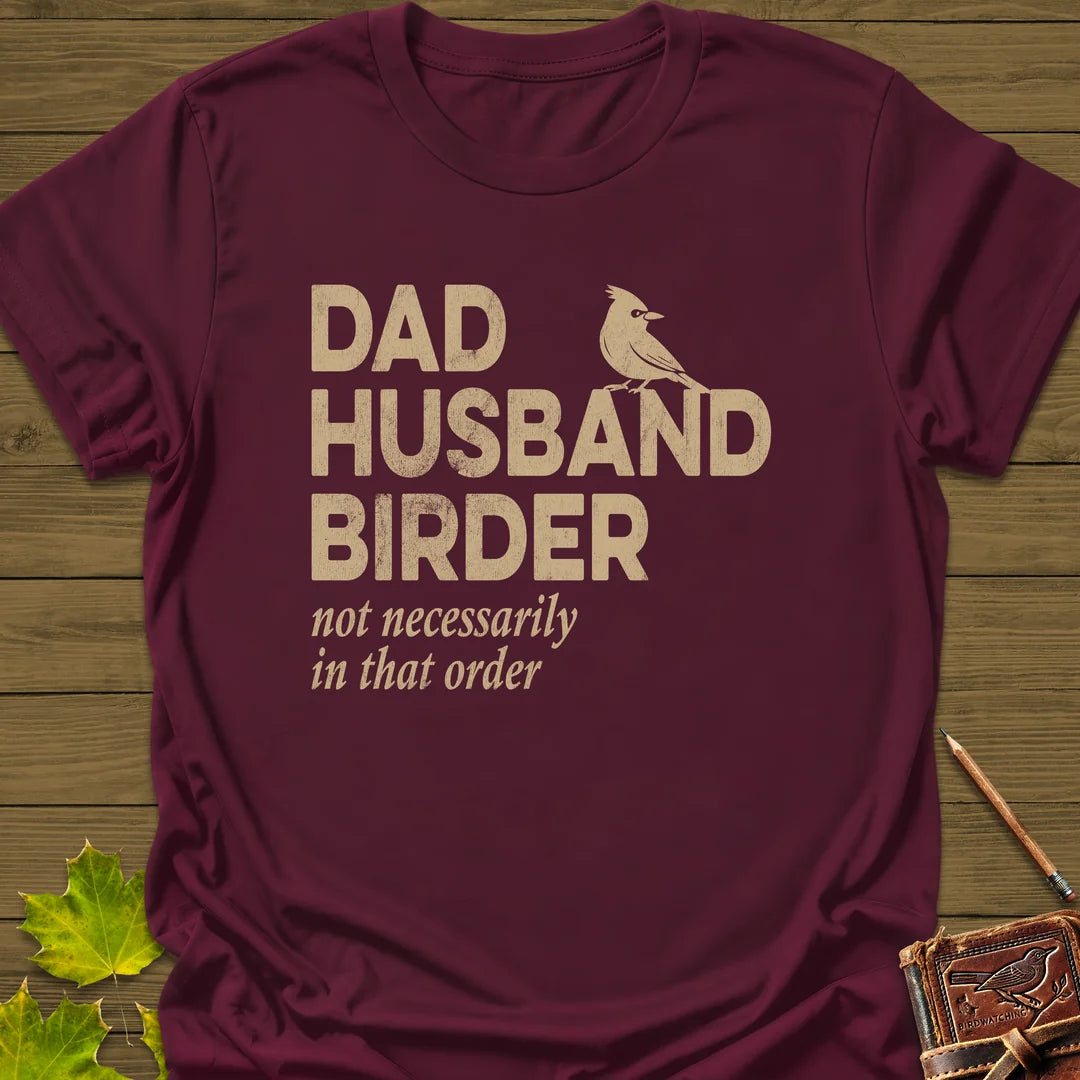 Dad, Husband, Birder T-Shirt in Maroon