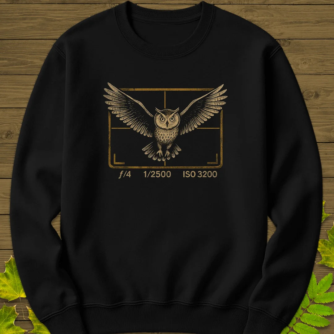 Owl and Camera Frame Sweatshirt in Black