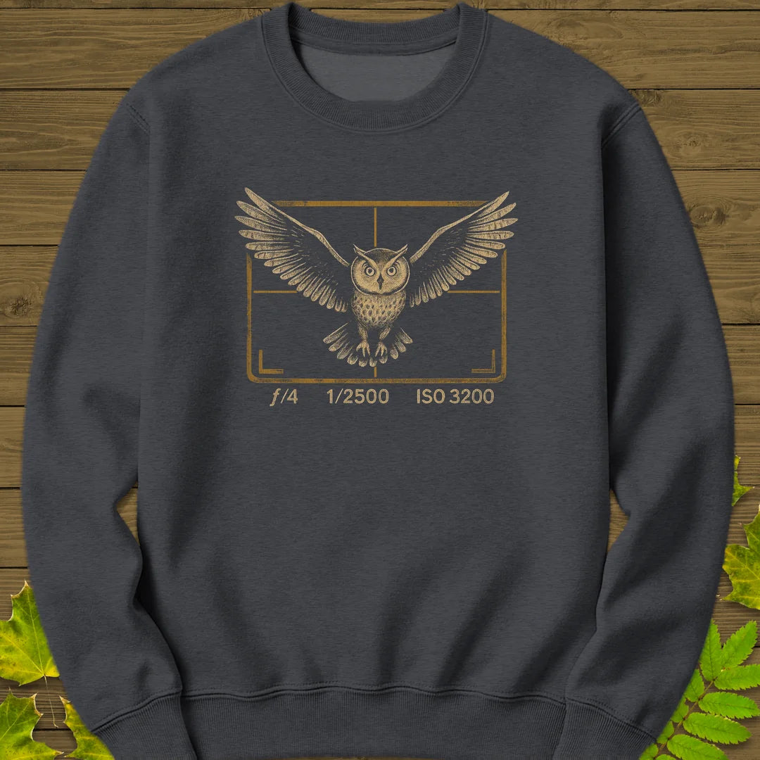 Owl and Camera Frame Sweatshirt in Dark Heather