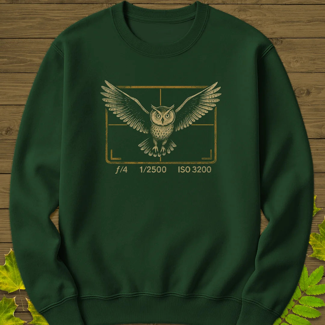 Owl and Camera Frame Sweatshirt in Forest Green