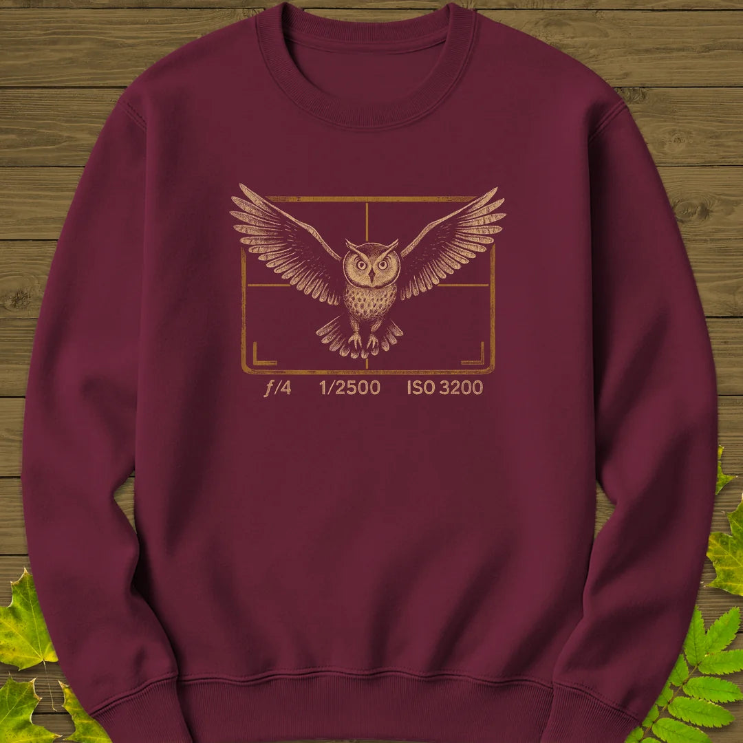 Owl and Camera Frame Sweatshirt in Maroon