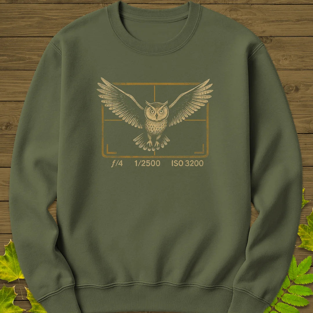 Owl and Camera Frame Sweatshirt in Military Green