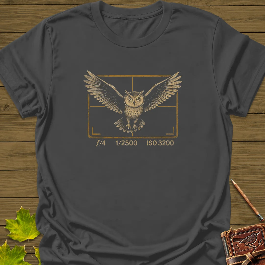 Owl and Camera Frame T-Shirt in Charcoal