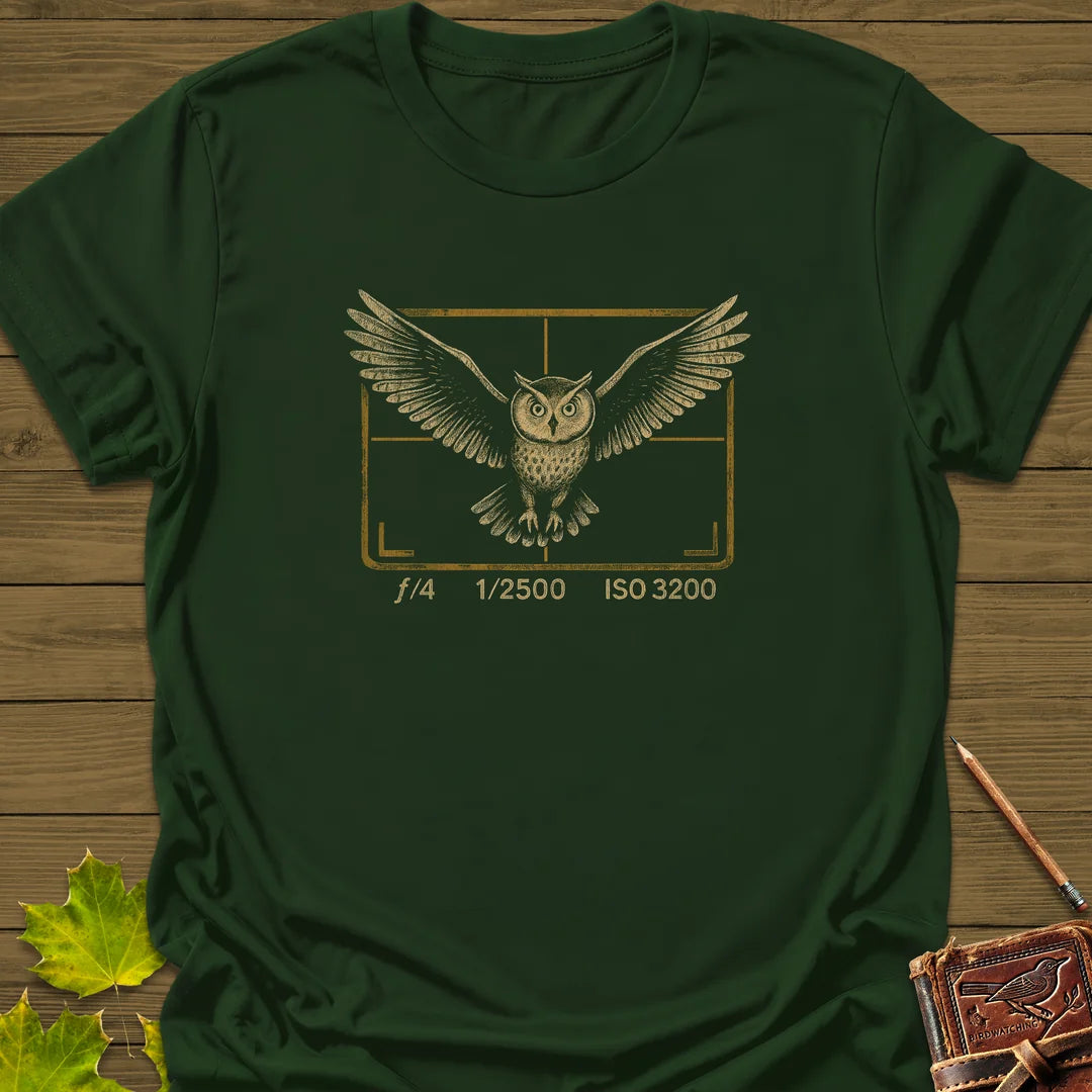 Owl and Camera Frame T-Shirt in Forest Green