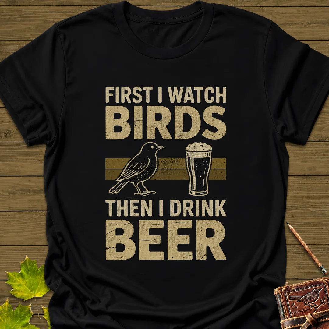 Birds Then Beer T-Shirt in Black