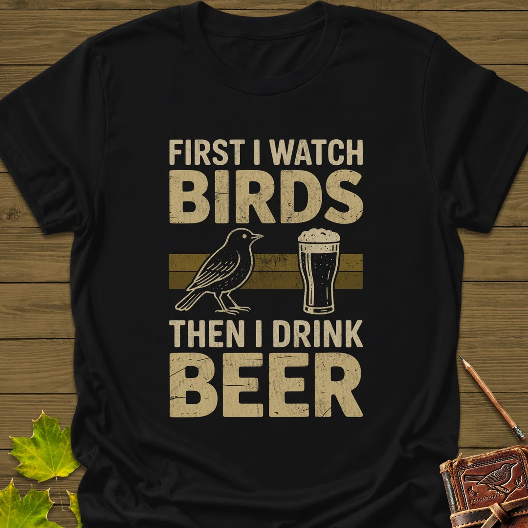 Birds Then Beer T-Shirt in Black