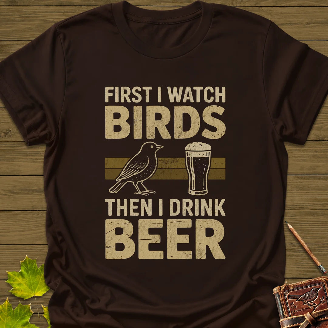 Birds Then Beer T-Shirt in Dark Chocolate