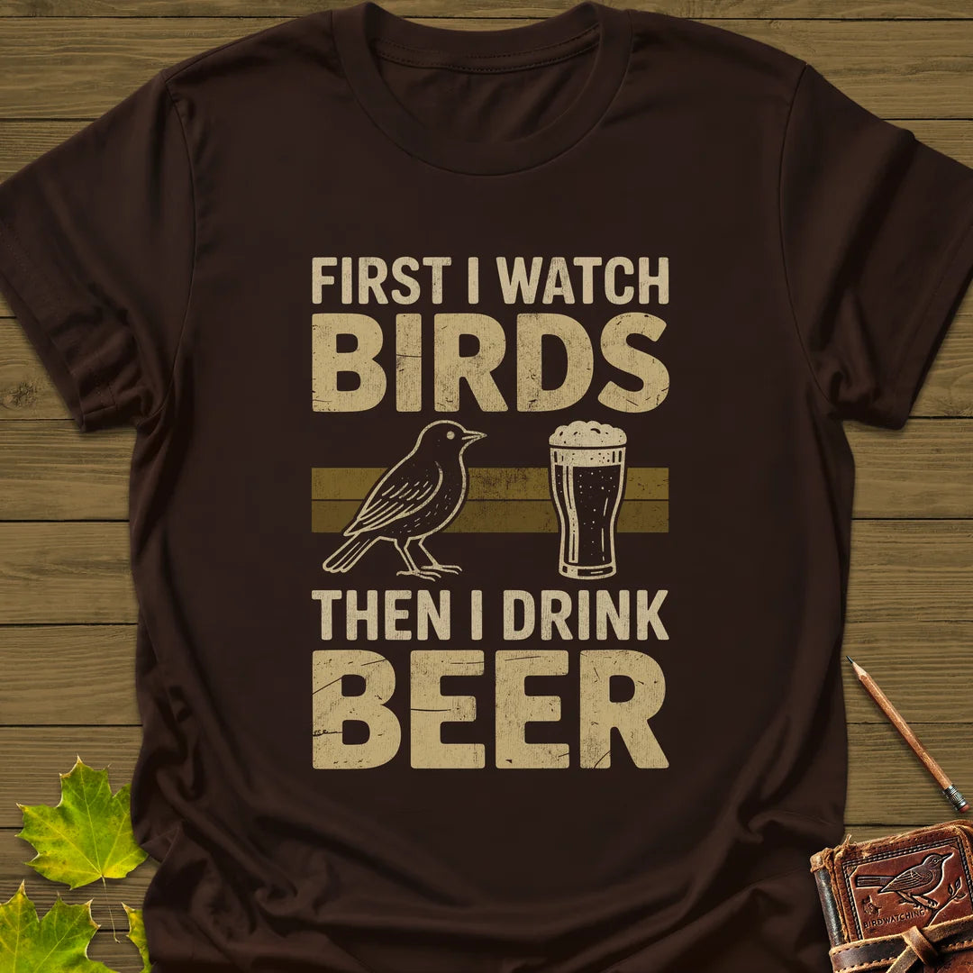 Birds Then Beer T-Shirt in Dark Chocolate