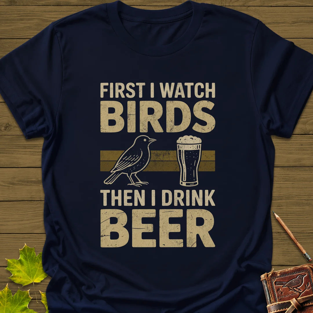 Birds Then Beer T-Shirt in Navy