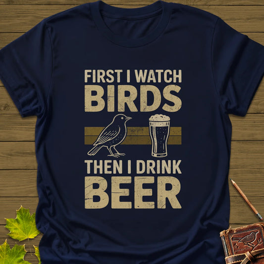 Birds Then Beer T-Shirt in Navy